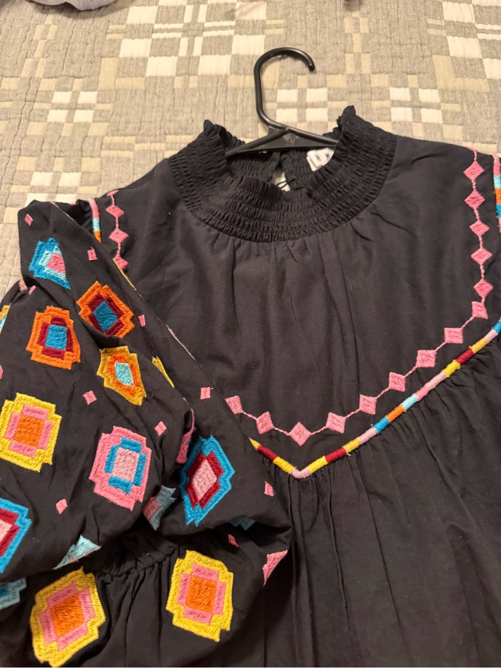 THML Black Puff Sleeve Top with Multicolor Embroidery - Picture 2 of 4